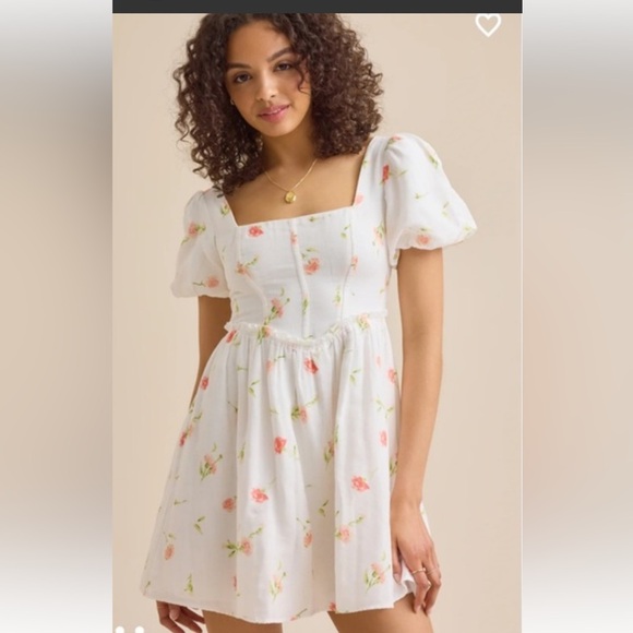 Altar’d State Puff Sleeve Corset Style Floral Dress NWT